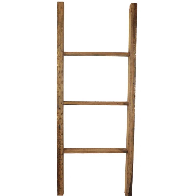 Weathered Brown Rustic Wooden Decorative Ladder, 48" Height
