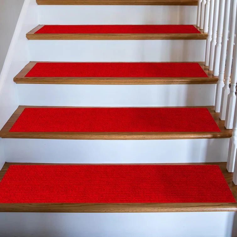 Red Polyester Non-Slip Rubberback Indoor/Outdoor Stair Treads, 8" x 30", 14 Pack