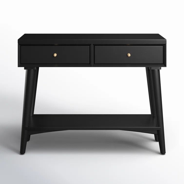 Transitional Mid-Century Black Mahogany Console Table with Storage