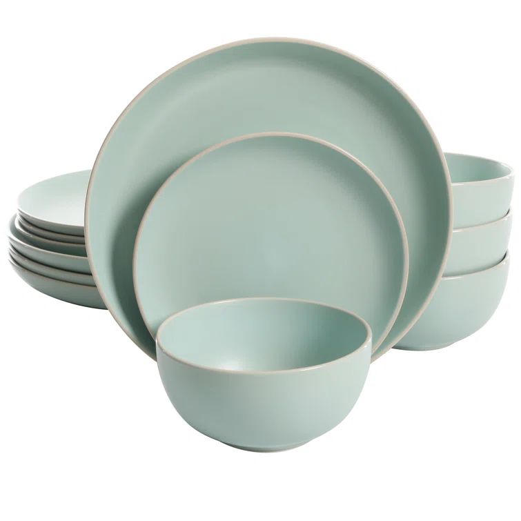 Matte Teal Ceramic 12-Piece Dinnerware Set, Service for 4
