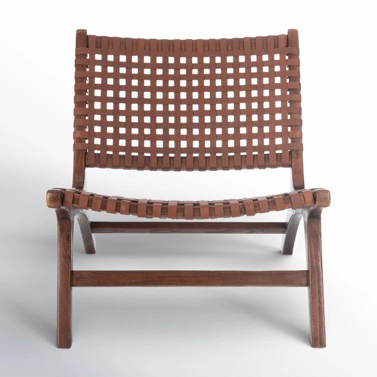 Luna Transitional Brown Leather and Wood Handcrafted Accent Chair