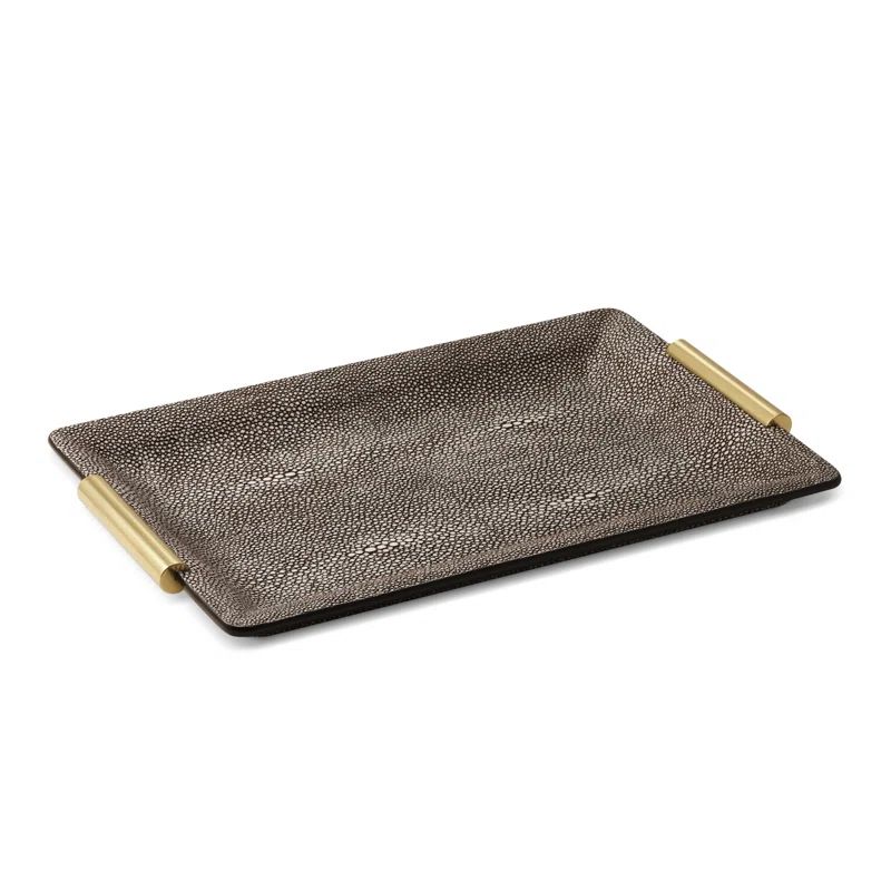 Small Chocolate Shagreen Tray with Gold Handles