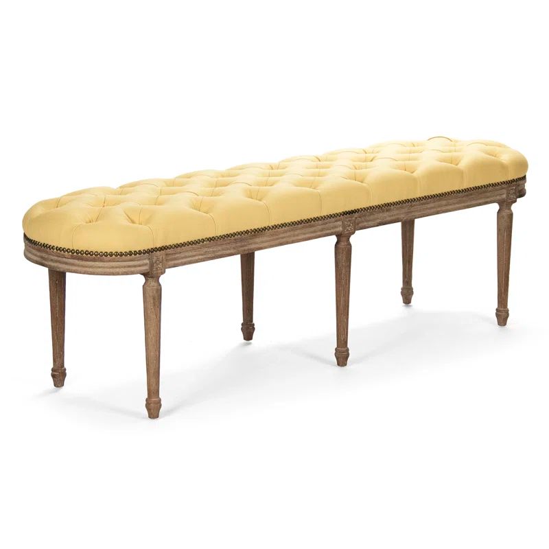 Michel 62" Yellow Linen Upholstered Bench with Limed Grey Oak Frame