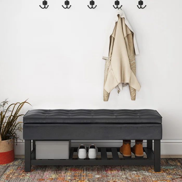 Cosmopolitan Distressed Black Tufted 44" Storage Ottoman Bench