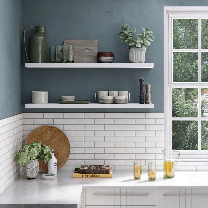 White Wood Floating Wall Shelves Set, 47.25'' Wide