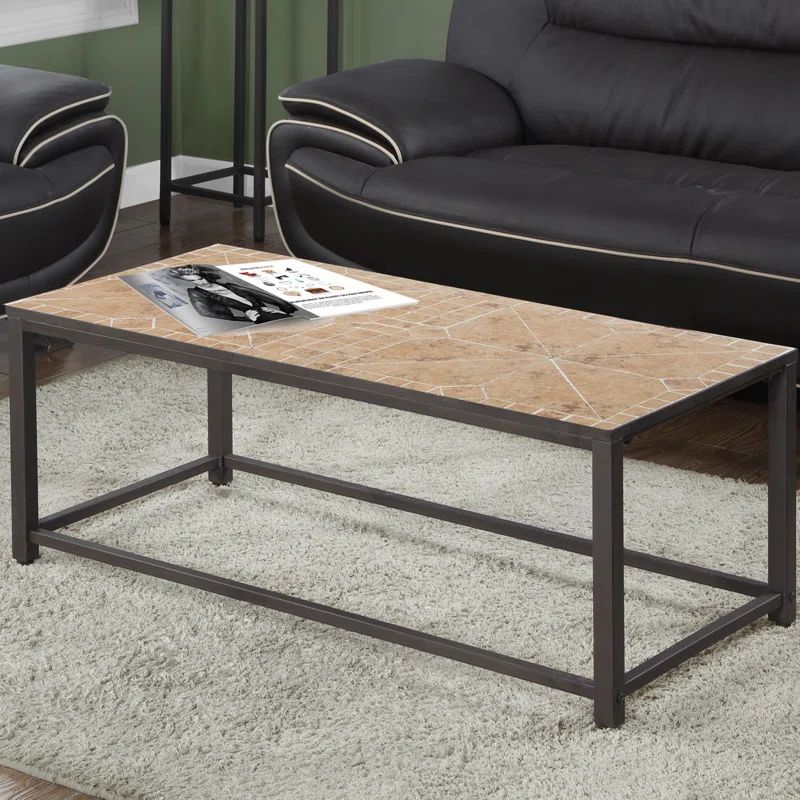 Terracotta Mosaic Tile and Hammered Brown Metal Outdoor Coffee Table