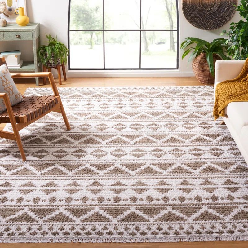 Taupe and Ivory 8' x 10' Flat Woven Synthetic Area Rug