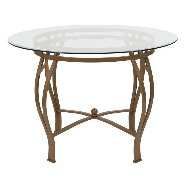 Elegant 42'' Round Silver Metal Frame Glass Dining Table