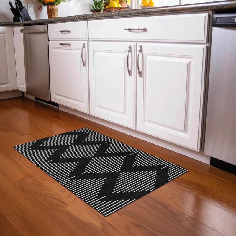 Black Synthetic Flat Woven Washable Rectangular Rug 20" x 30"