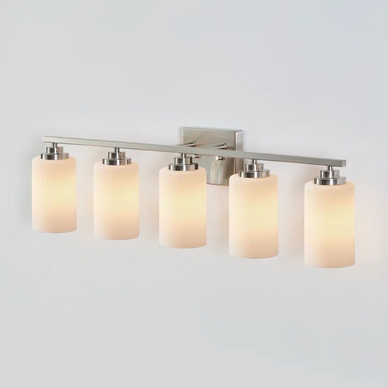 Brushed Nickel 5-Light Vanity Fixture with Frosted Glass Shades