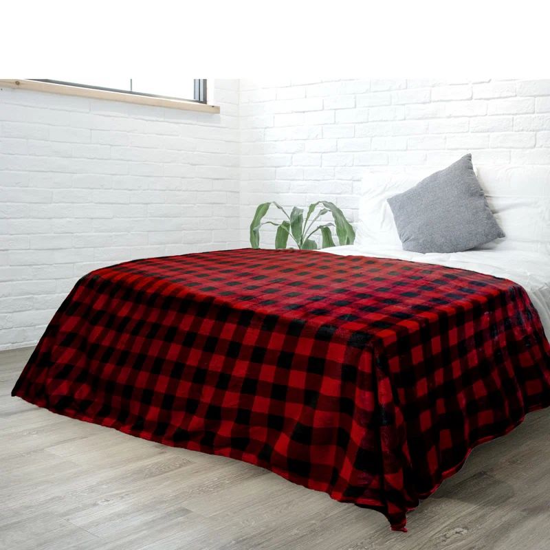 King Size Red and Black Plaid Fleece Blanket