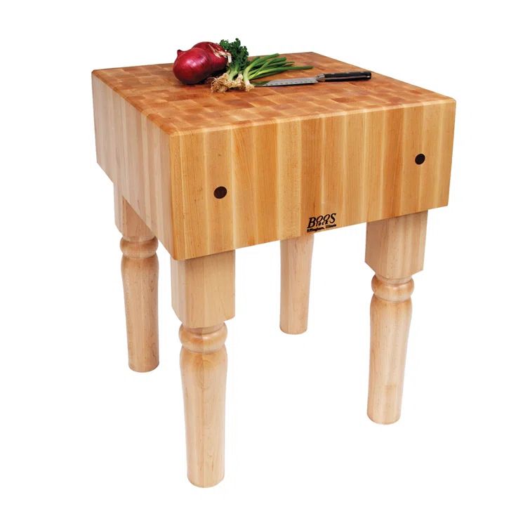 Maple Wood Butcher Block Prep Table with Beeswax Finish