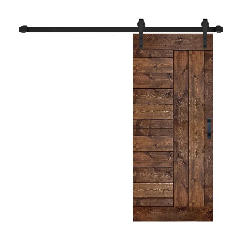 Dark Walnut Solid Wood Multipanel Sliding Barn Door Kit with Matte Black Hardware