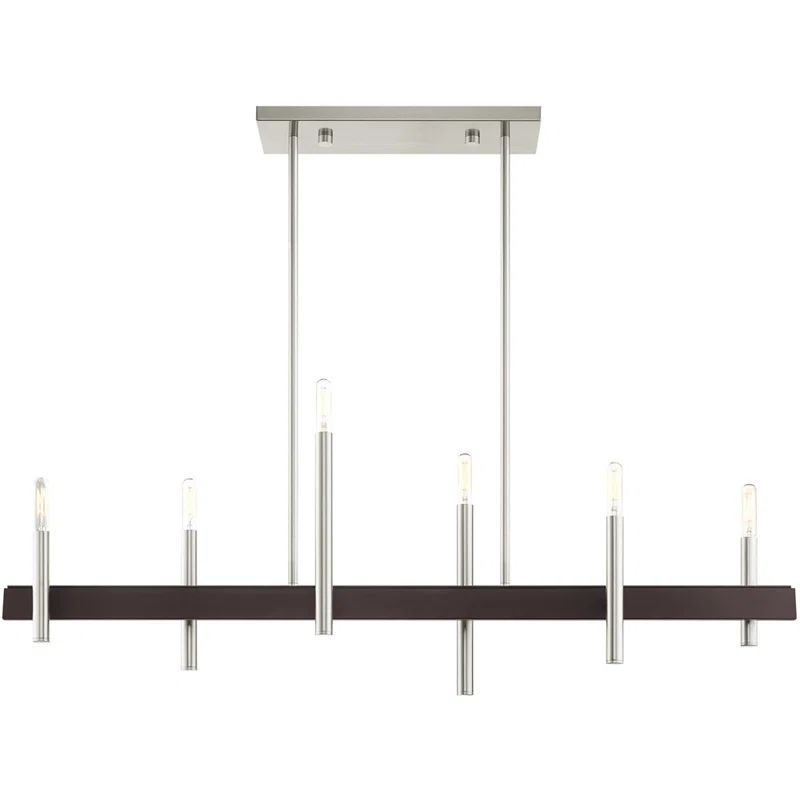 Elegant 6-Light Brushed Nickel & Crystal Chandelier with Bronze Accents