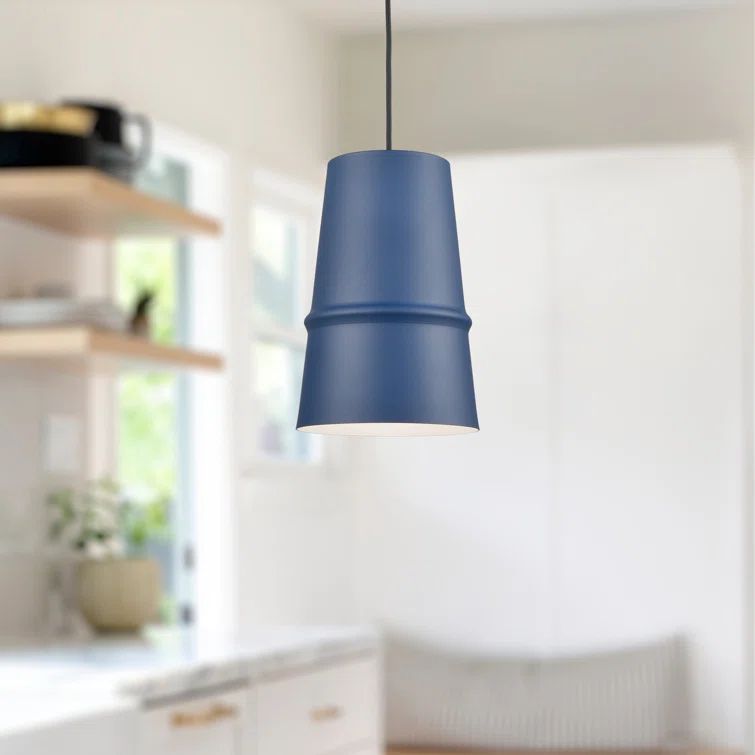 Castor 12" Conical Aluminum Pendant in Indigo Blue with Matte White Interior