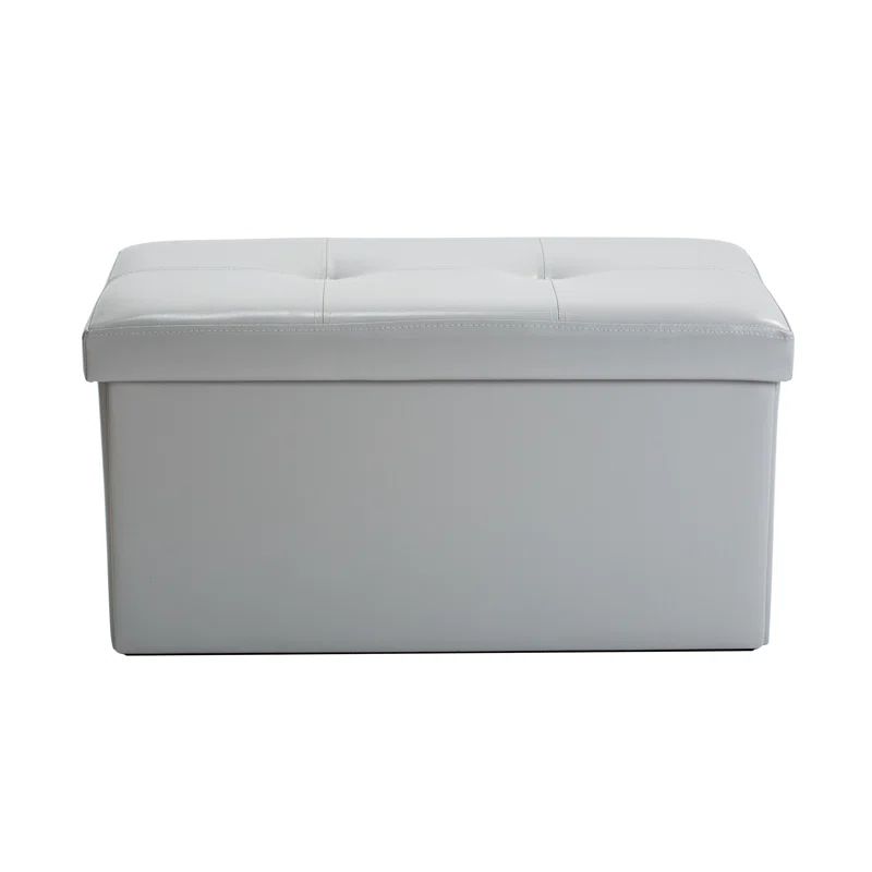 Classic Gray Faux Leather Folding Storage Ottoman Bench