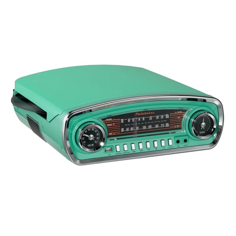 Teal Retro 3-Speed Turntable with Bluetooth and AM/FM Radio