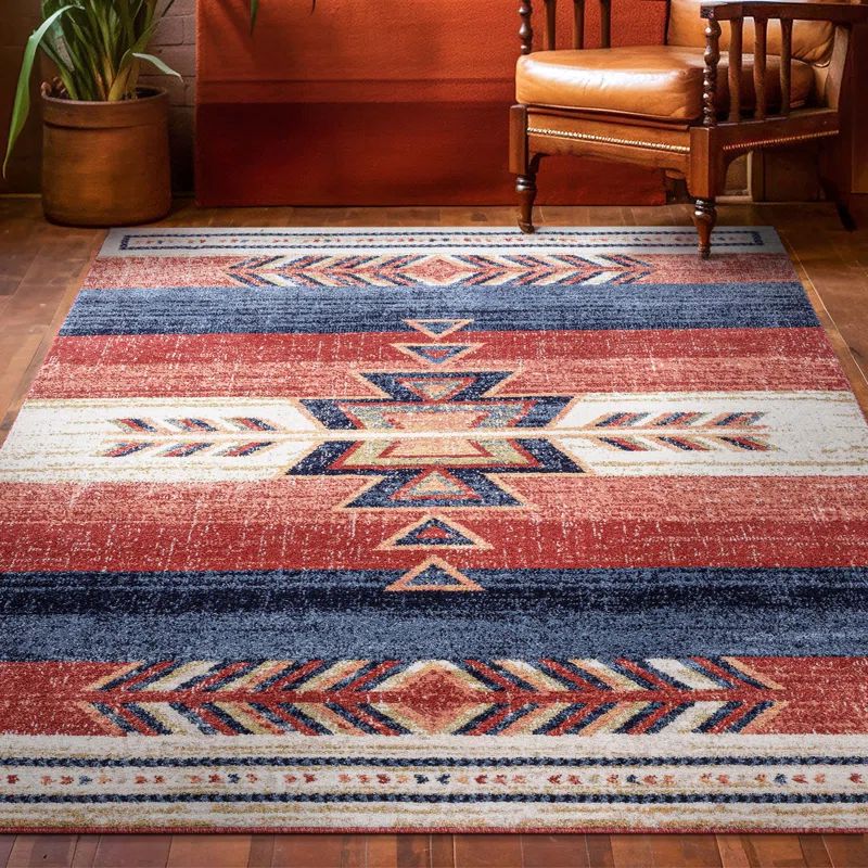 Crimson Southwestern Medallion Pattern Reversible Area Rug