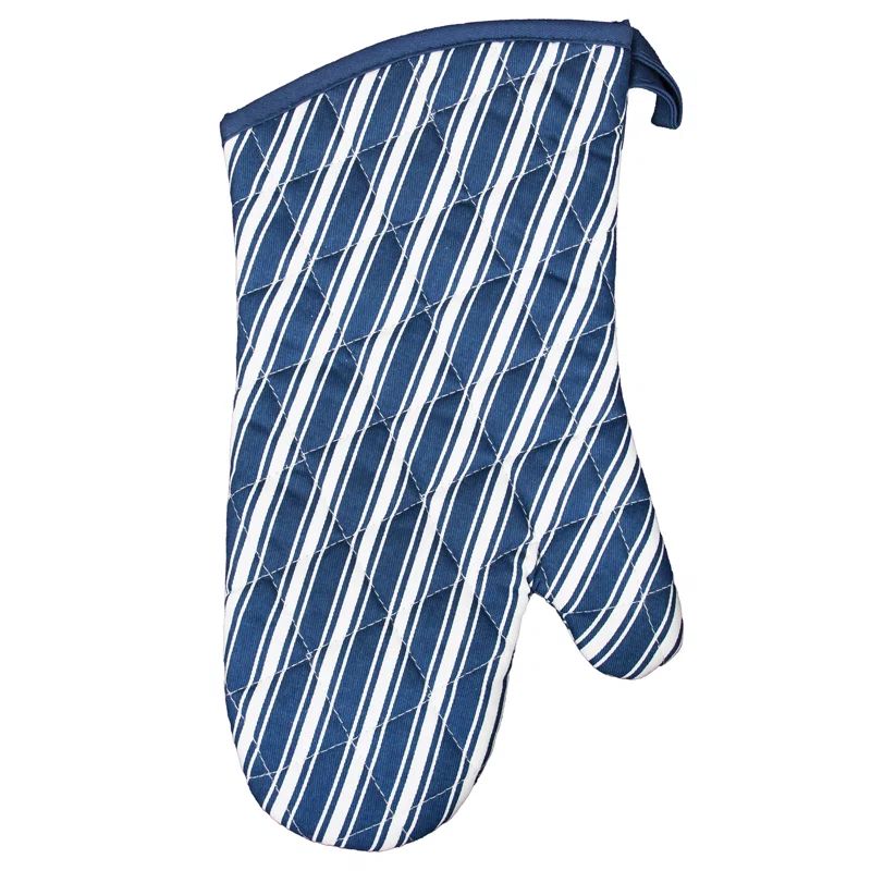 Green Striped Cotton Oven Mitt, 13 x 7 Inches