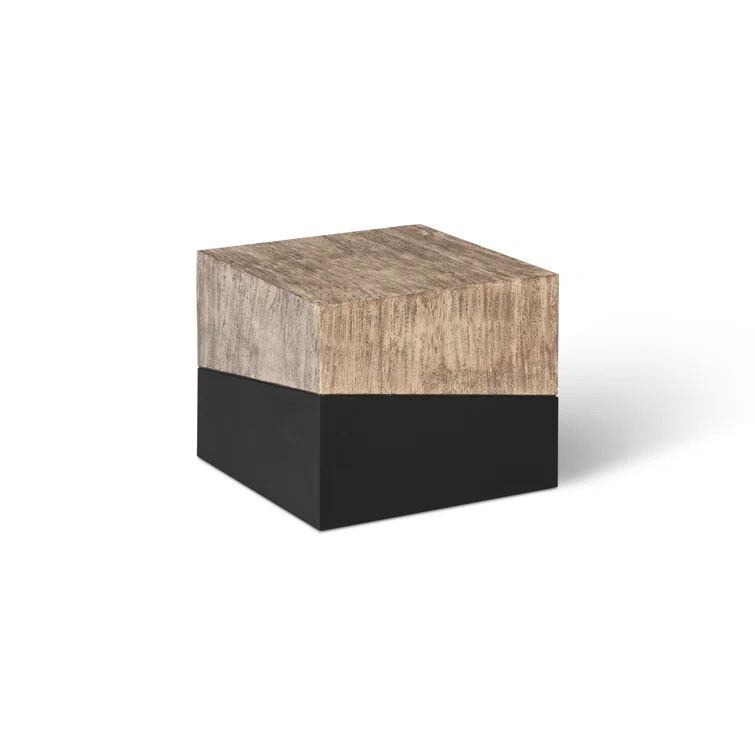 Transitional Black and Gray Wood Metal Square Side Table