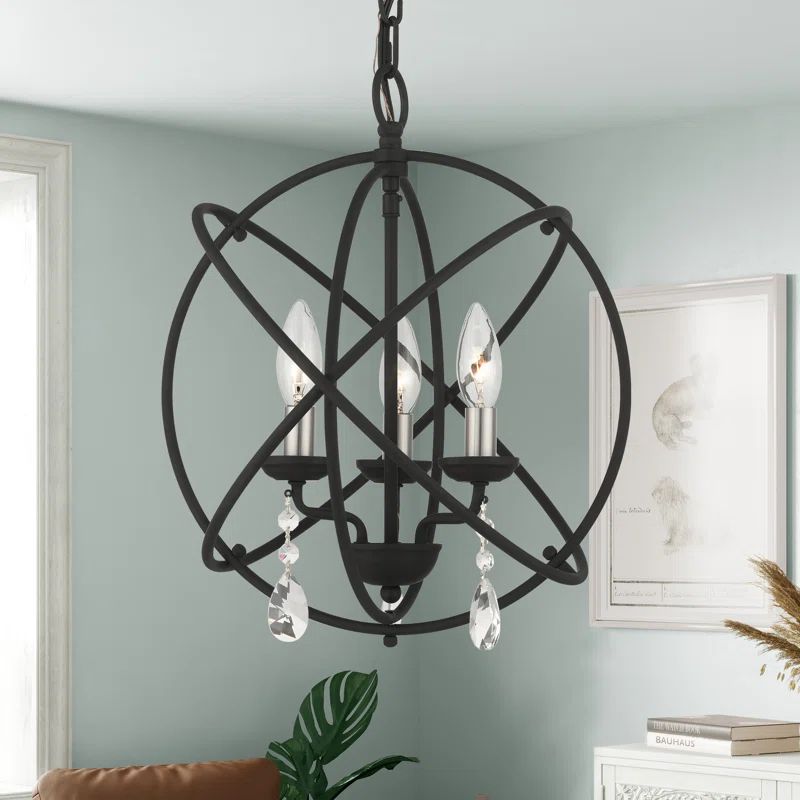 Black Steel Mini Crystal Candle Chandelier Light