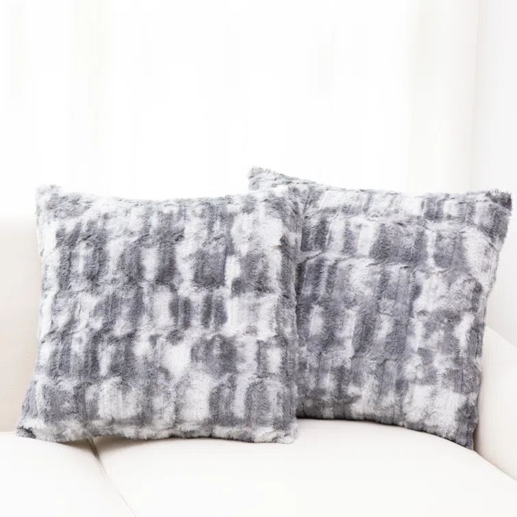 Marble Gray Faux Fur Square Throw Pillow Set