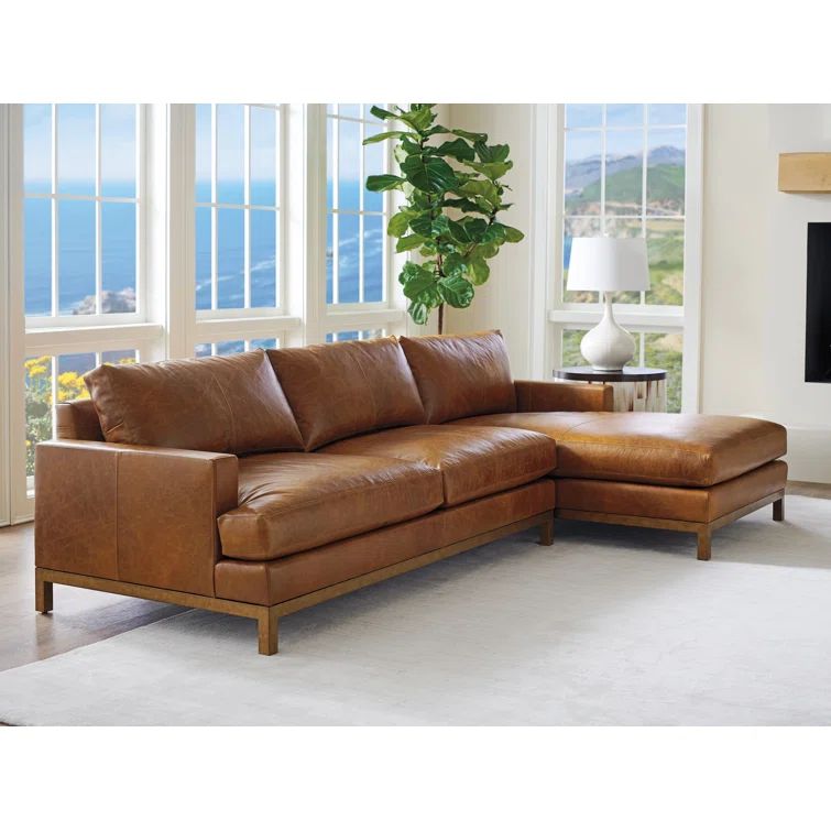 Calais Brass Horizon 100.5" Leather Track Arm Sofa Chaise