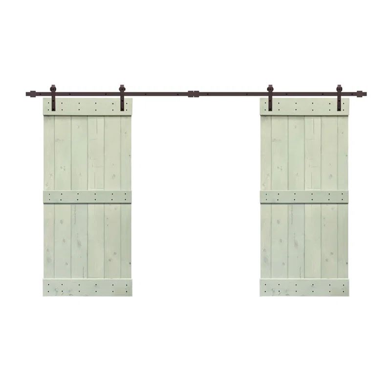 Sage Green Knotty Pine Solid Wood Sliding Barn Door with Black Hardware