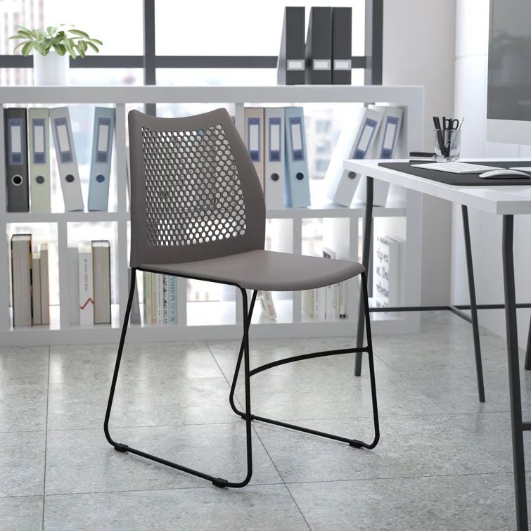 Black Armless Stacking Chair with Air-Vent Back
