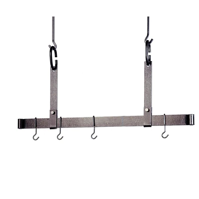 Handcrafted Hammered Steel Adjustable Ceiling Bar with Hooks