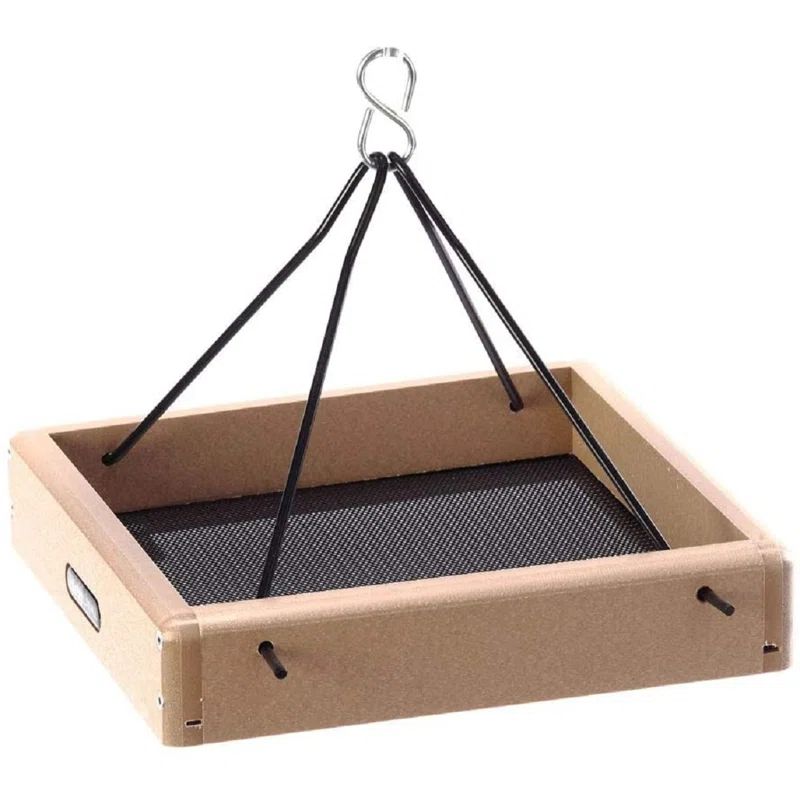 Beige Recycled Plastic Hanging Platform Bird Feeder with Metal Rods