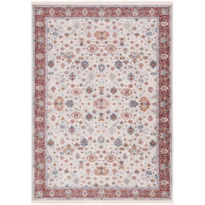 Ivory and Blue Rust Hand-Knotted Synthetic 4' x 6' Rug