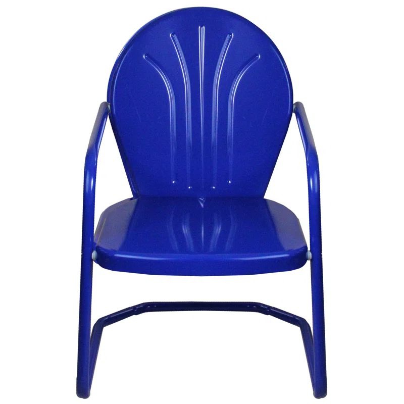 Retro Blue Steel Armchair for Outdoor Dining, 34-Inch