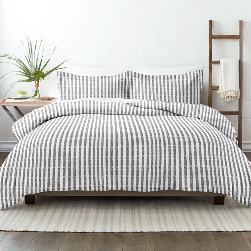 Gray Striped King Microfiber 3-Piece Duvet Cover Set