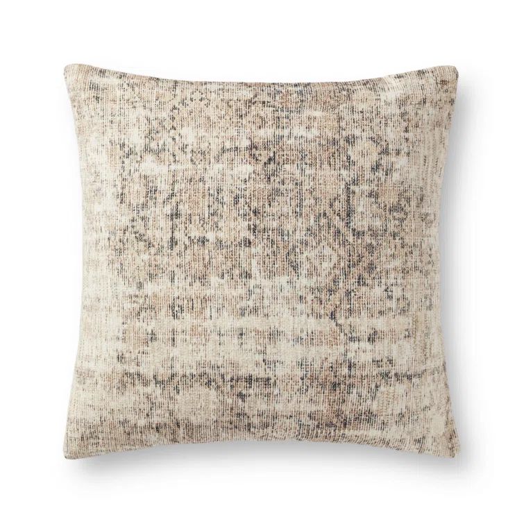 Ivory and Graphite Round Damask Throw Pillow Cover