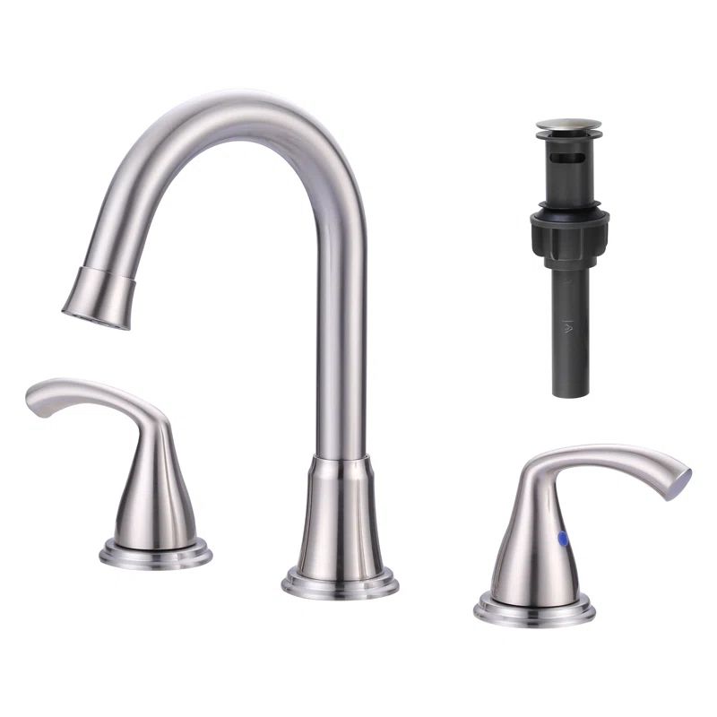Brushed Nickel Double Handle Widespread Bathroom Faucet with Drain Assembly
