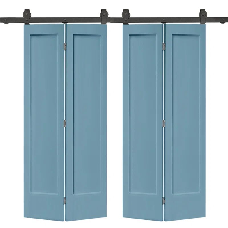 Dignity Blue MDF Double Bi-Fold Barn Door with Black Hardware