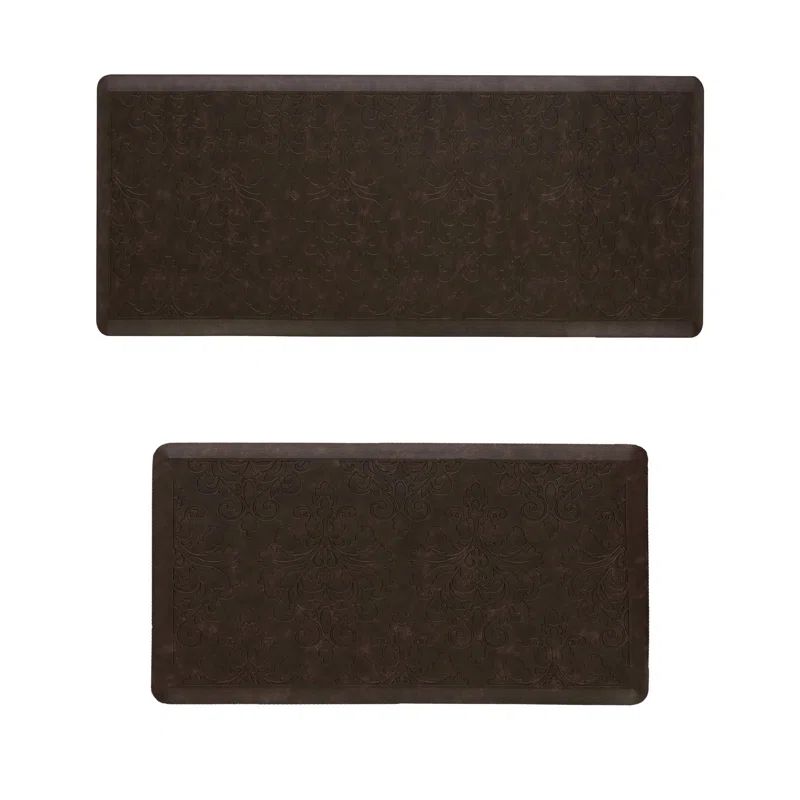 Marni Brown Faux Leather Anti-Fatigue Kitchen Mat Set