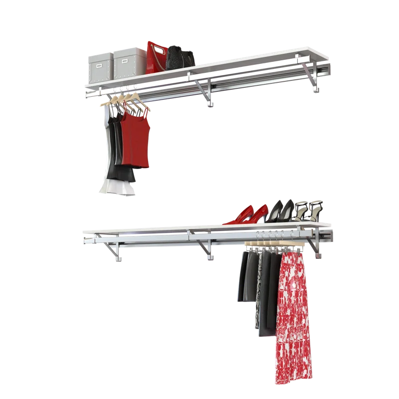 White Double Shelf Double Hang Closet System with Wood Shelves