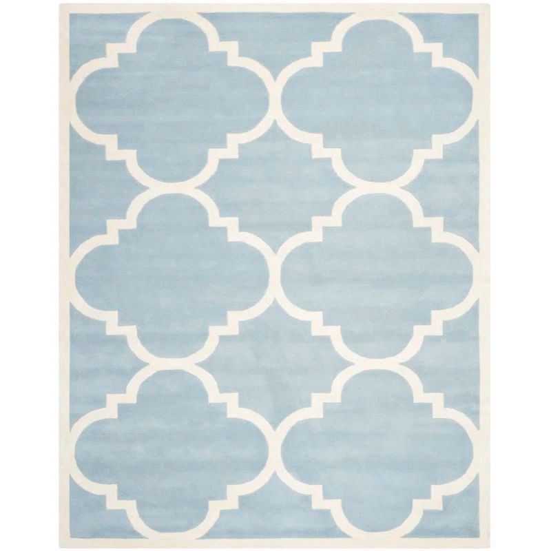 Elegant Hand-Tufted Blue Ivory Wool Rectangular Rug 5' x 8'