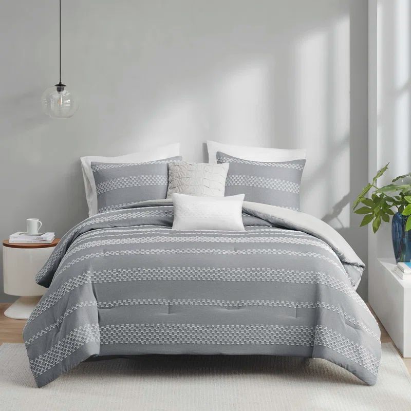 Gray Full Microfiber Jacquard Comforter Set with Shams