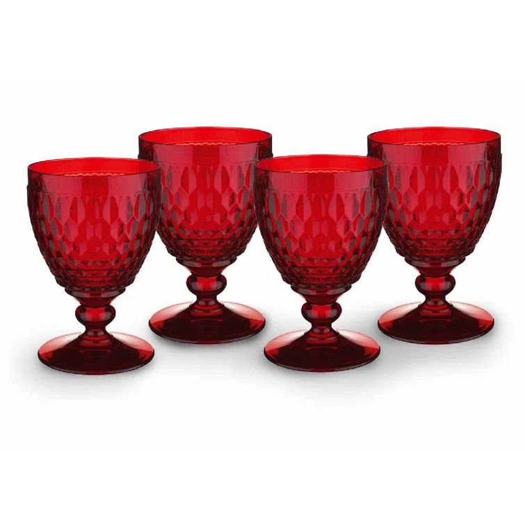 Boston Red Crystal Goblet Set of Four with Faceted Design