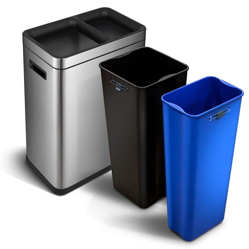13 Gallon Stainless Steel Dual Compartment Touchless Trash Can