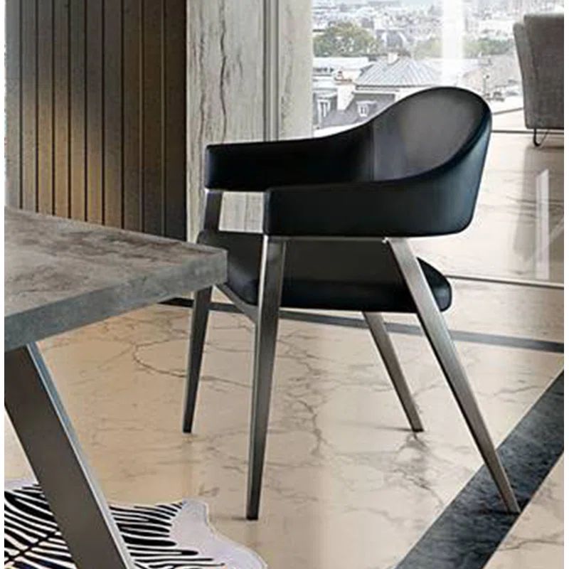 Adele Black Faux Leather Metal Frame Arm Chair Set of 2