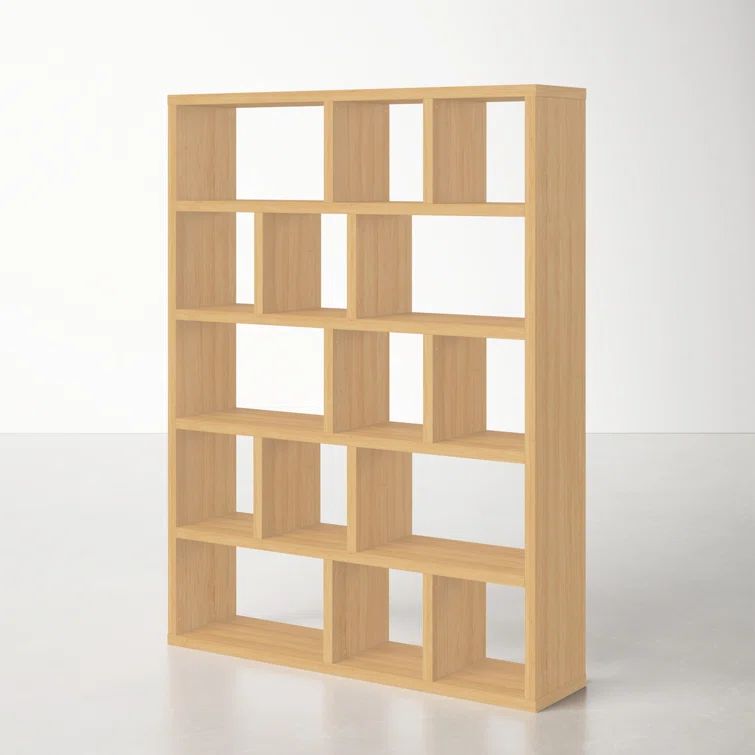 Berlin Geometric 5-Tier Oak Wide Bookcase with Cubbyholes