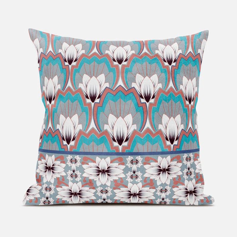 18" x 18" Multicolor Faux Suede Floral Throw Pillow