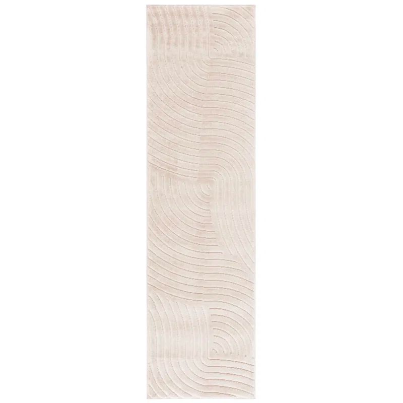 Ivory Geometric Pattern Stain-Resistant Runner Rug