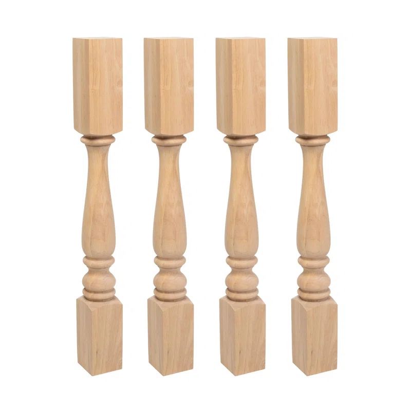 Unfinished Rubberwood Full Round Kitchen Island Legs, Set of 4