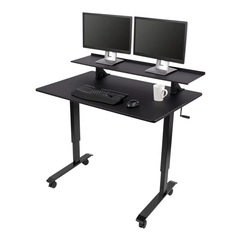 ErgoFlex Black Dual-Tier Crank Adjustable Standing Desk