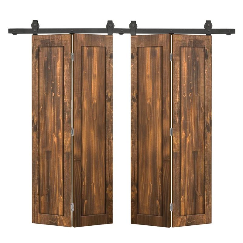 Walnut Pine Wood 48" x 80" Bi-Fold Door with Sliding Barn Hardware